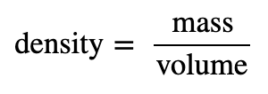 The density equation is shown: density = mass/volume
