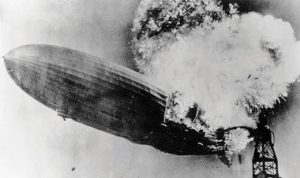 The zeppelin SS Hindenburg exploding