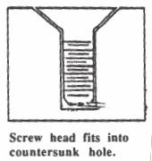 Line drawing showing screw head fits into countersunk hole