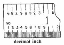 Line drawing of a ruler showing decimal inch markings
