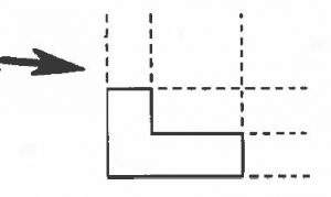 Black line drawing of a front view with projection lines