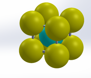 3D depiction of atomic structure of body centered cubic.