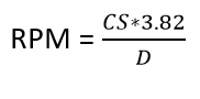 RPM equals CS times 3.82 divided by diameter