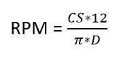 RPM=12 times CS divided by pi time Diameter