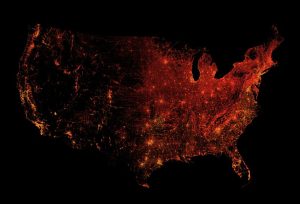 Graphic of diversity index of the United States showing red areas with high rates of racial segregation