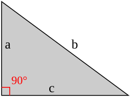 black line drawing of a right triangle with legs identified as a, b, and c