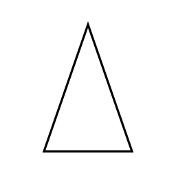 black line drawing of an isosceles triangle with two equal lines and two equal angles