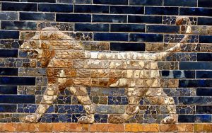 Photograph of tile panel with a profile of a lion